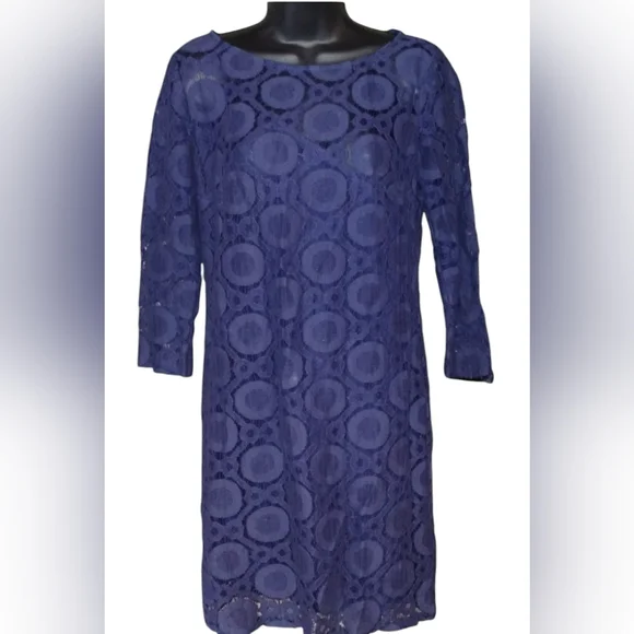 Trina Turk lined blue lace dress size 4, see through lace top - Picture 1 of 9